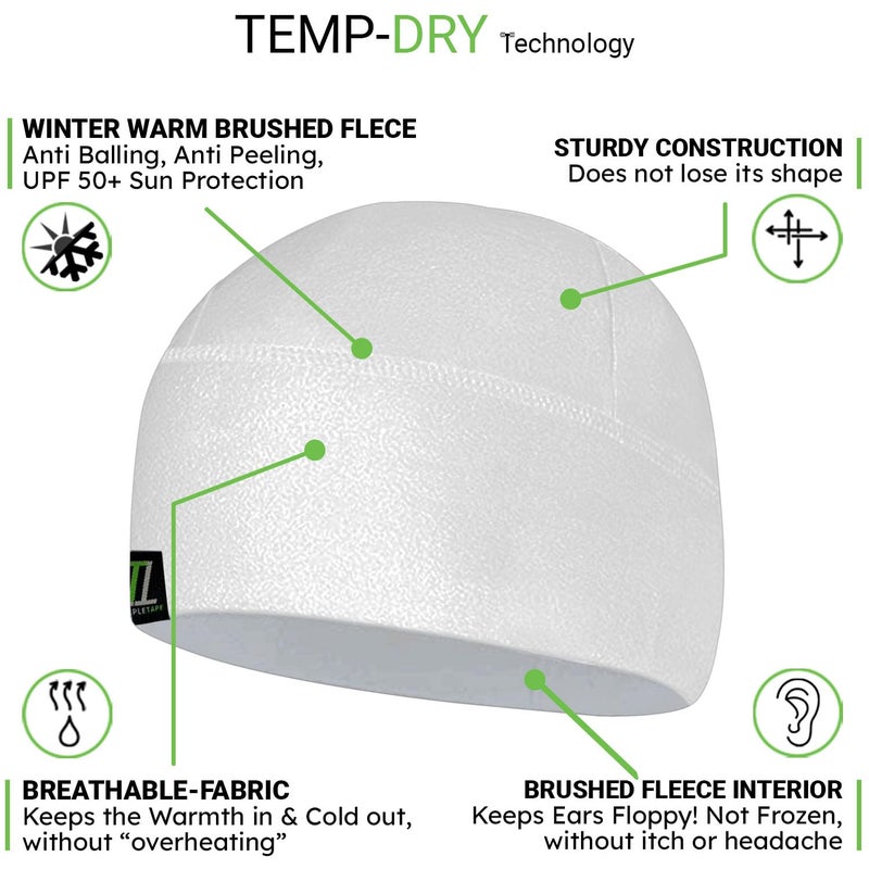 Temple Tape Tactical Fleece Watch Cap Beanie â€“ Skull Cap Fleece Hat - 2 Pack Black/Pure White - XL (for Larger Heads) - Image 2